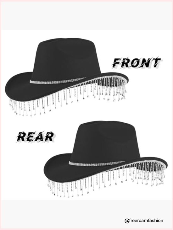 Rhinestone Cowboy Hat with Bling Fringe and Diamond Band main image 4